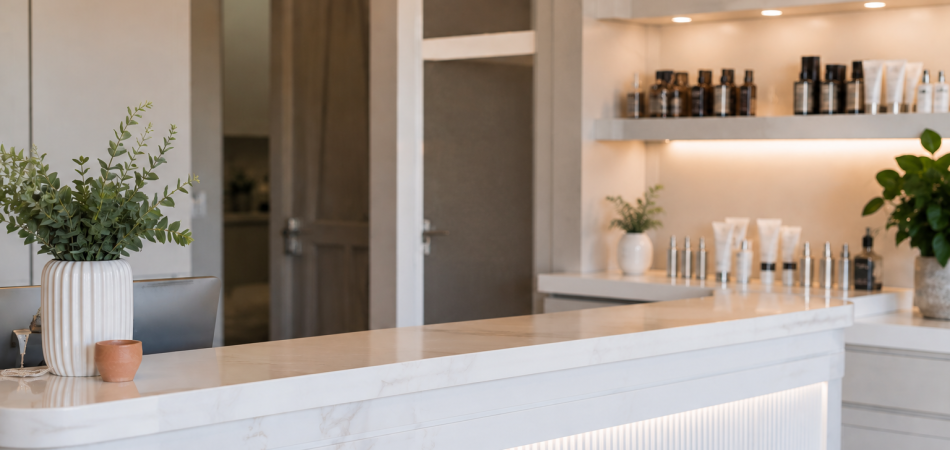 Modern spa reception with serene design