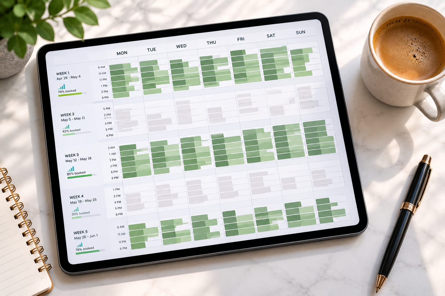 Organized weekly planner on stylish desk